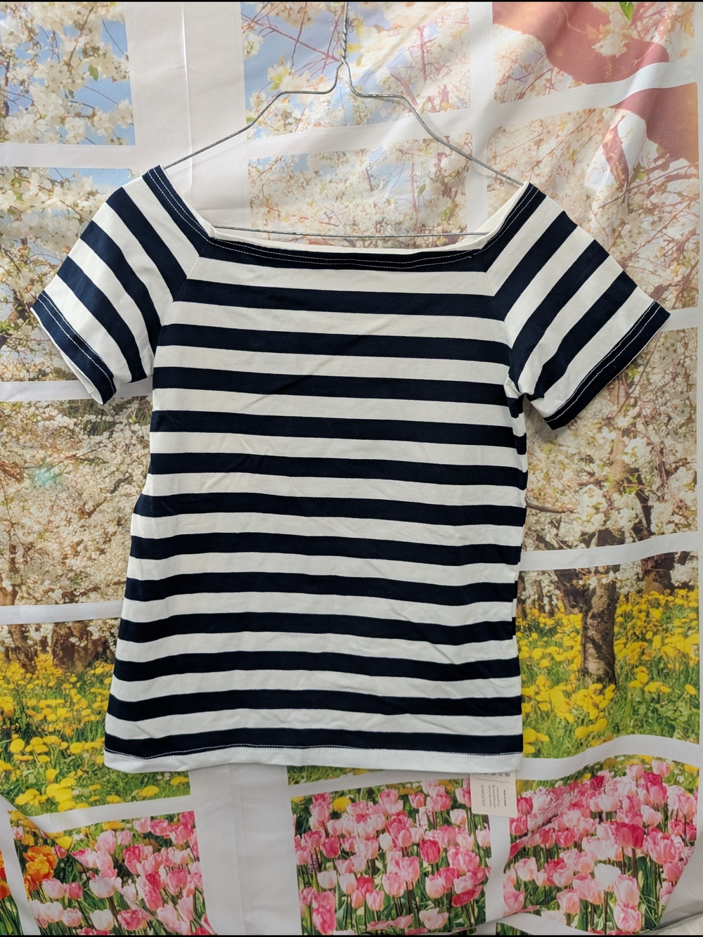 Lily Navy and White Striped Boatneck Short Sleeve Top